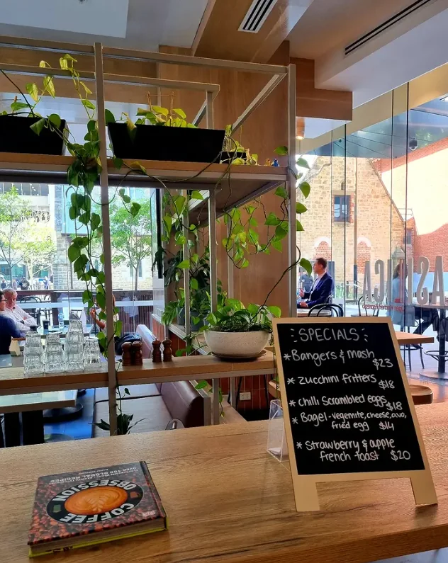 Inside Basilica café at Brookfield Place in Perth CBD